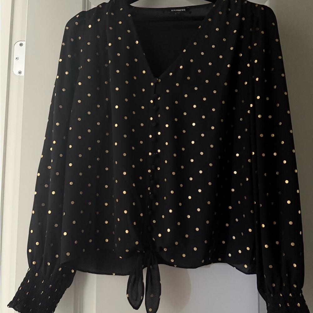 Express Black Blouse with Gold Dots
